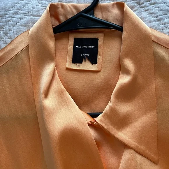 Massimo Dutti Studio Satin Orange Maxi Dress Tie Belt Neck M/L Limited Edition - Picture 8 of 17